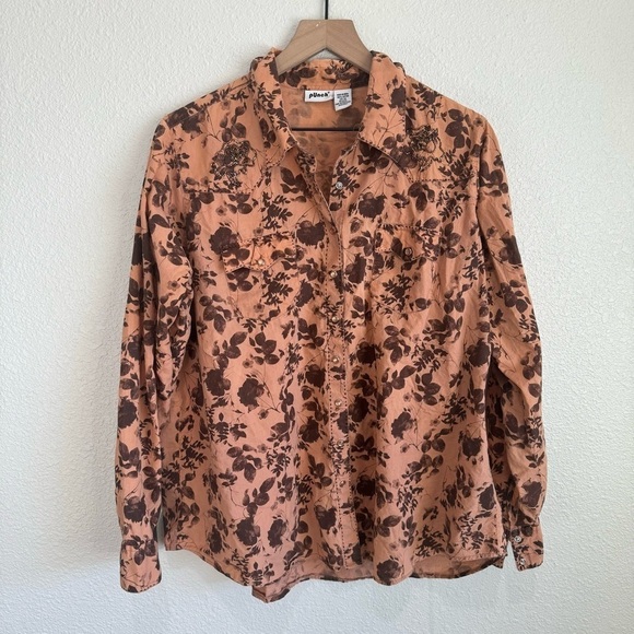 VTG Punch Women's 2X Floral Snap Button Down Shirt Beaded Boho Casual Orange - Picture 1 of 9